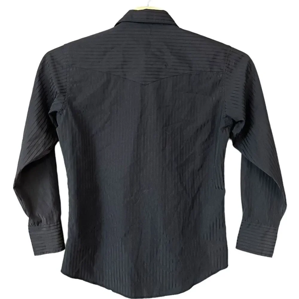 Vintage Wrangler Black Stripe Pearl Snap Long Sleeve Western Shirt Mens M - Picture 3 of 5